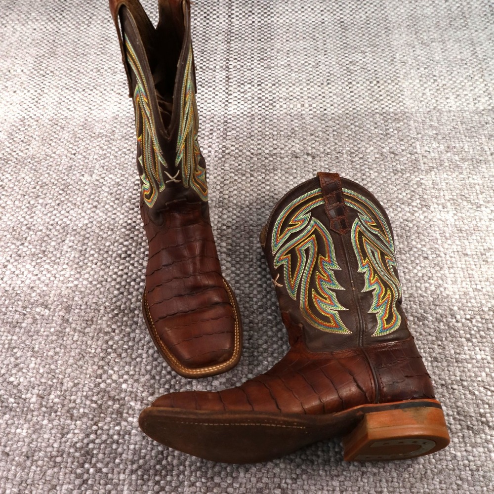 Twisted X Mens Brown Caiman Print Square Toe Western Cowboy Boots Embroidery 8M